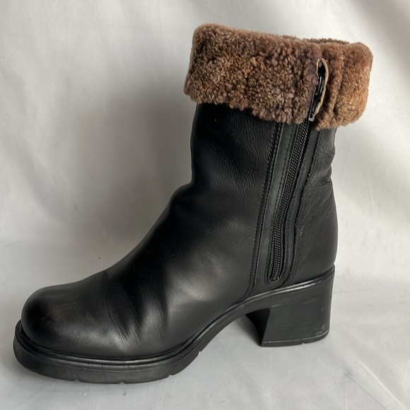 Anfibio size 7 heel leather boots - Italian made biker full grain pebble Sherpa - Picture 5 of 13